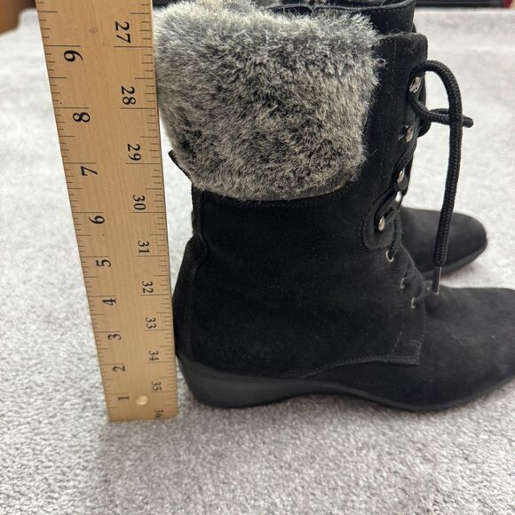 Aquatalia Suede Faux Fur Wedge Winte Boots Womens 8 Black Lace Up Side Zip Italy - Picture 8 of 16